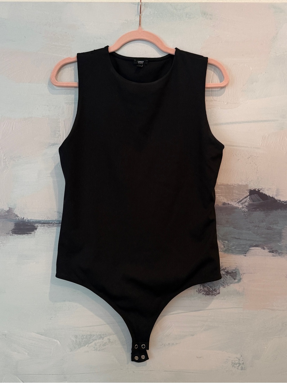 Express Black Sleeveless Ribbed Bodysuit